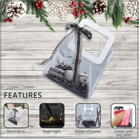 Rabbit Gift Bag ✦ Grey Bunny Plush w/ Raffia ✦ Ambient Lighting Transparent Tote - Picture 3 of 11